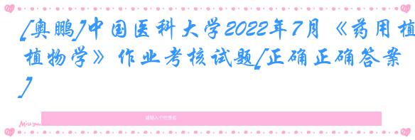 [奥鹏]中国医科大学2022年7月《药用植物学》作业考核试题[正确正确答案]